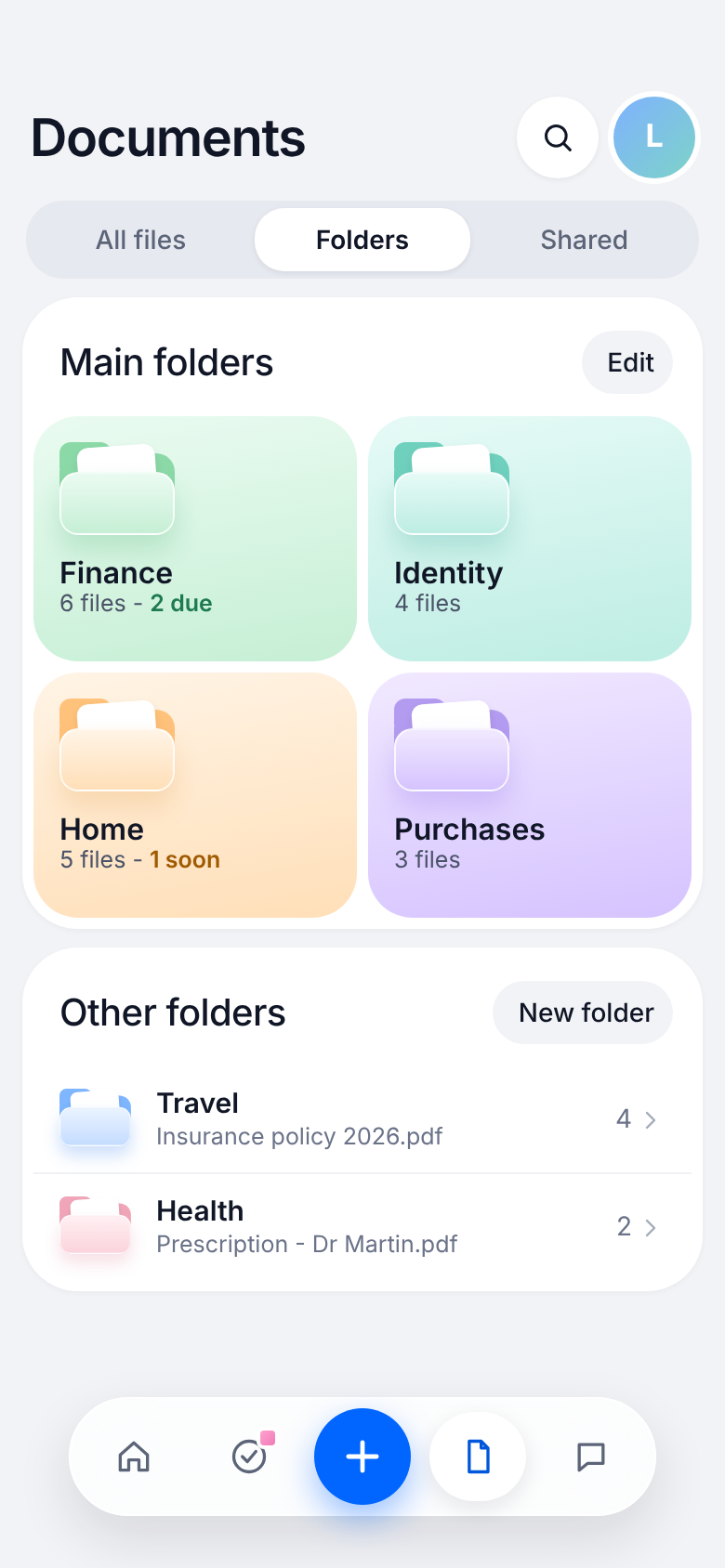Manny folders screen